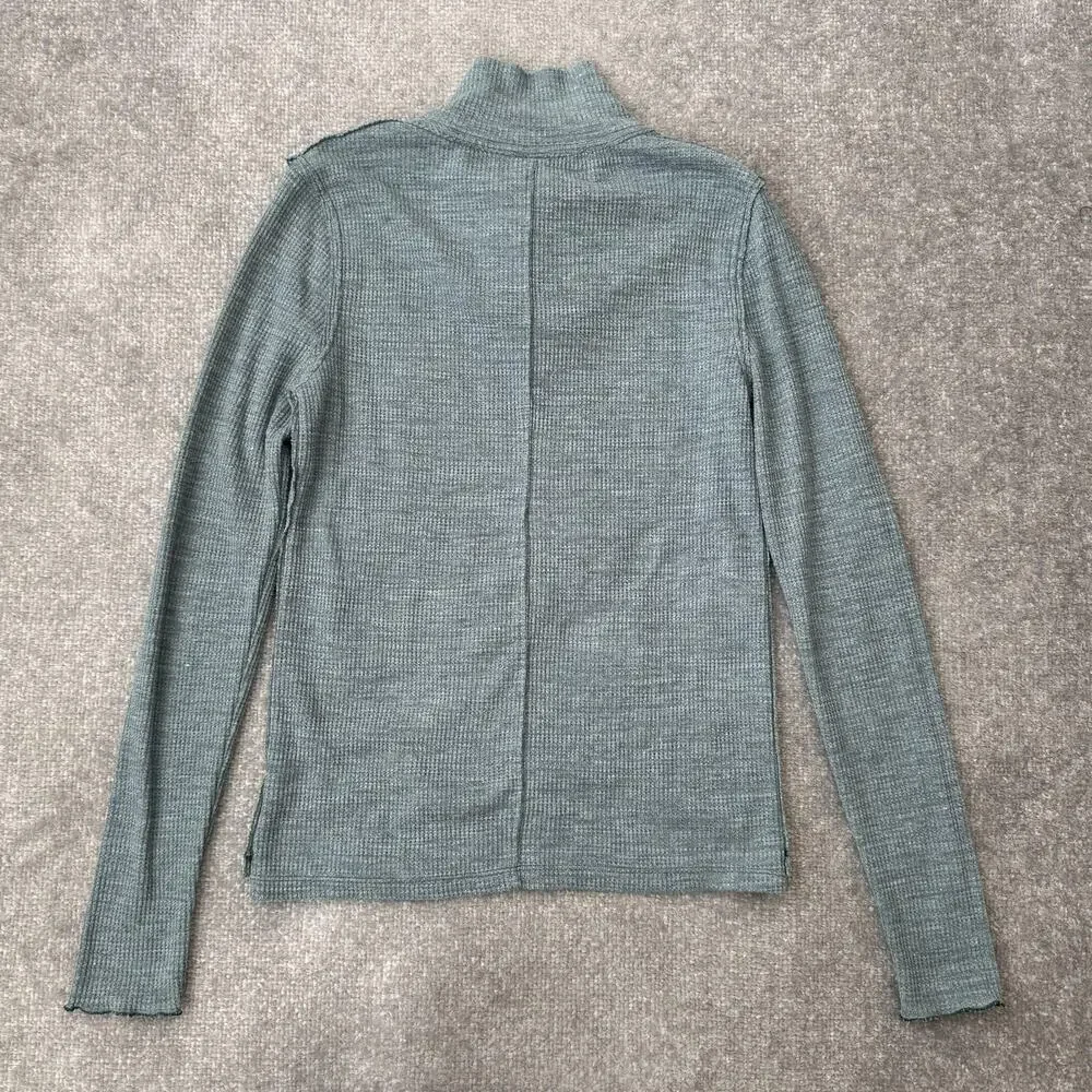 We The Free Sweater Womens Small Green Waffle Knit Henley Button Mock Neck - Picture 7 of 7